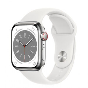 Apple Watch S8 41mm Silver Stainless Steel Case with White Sport Band