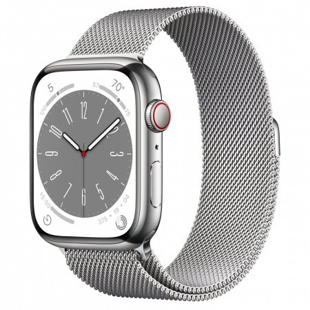 Apple Watch S8 Cellular 45mm Silver Stainless Steel Case with Silver Milanese Loop