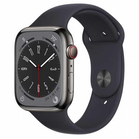 Apple Watch S8 45mm Graphite Stainless Steel Case with Midnight Sport Band
