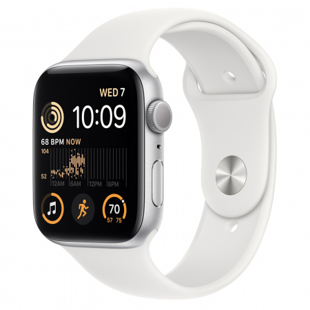 Apple Watch SE2 44mm Silver Aluminium Case with White Sport Band