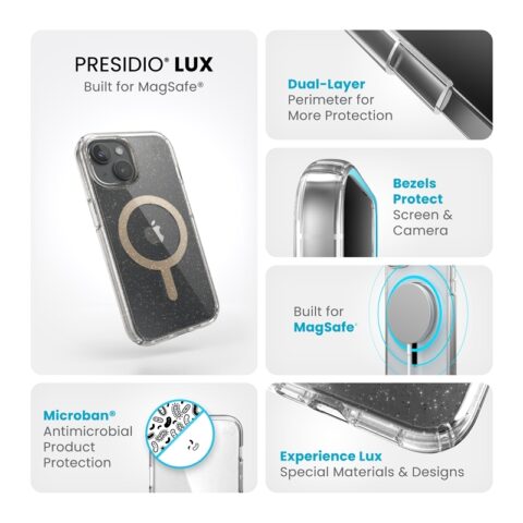 Speck Presidio Lux with Gold Glitter MagSafe for iPhone 15 - Image 6