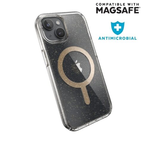 Speck Presidio Lux with Gold Glitter MagSafe for iPhone 15
