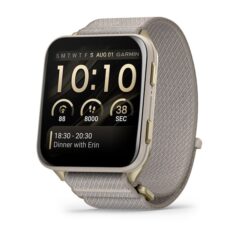 Venu X1 Soft Gold titánium tok és French Gray ComfortFit nylon szíj