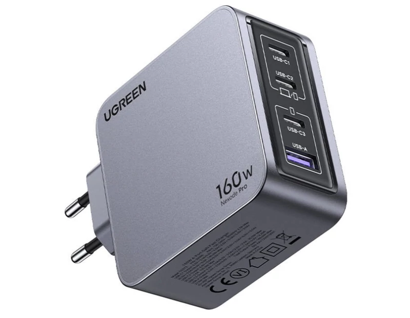 Ugreen Nexode Pro 160W Wall Charger – GaN – USB – 3x USB-C -Gray
